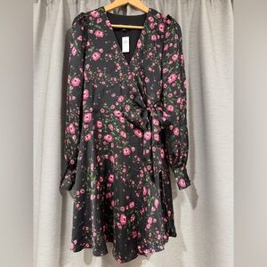 Banana Republic Black and Pink Floral Long Sleeve Dress